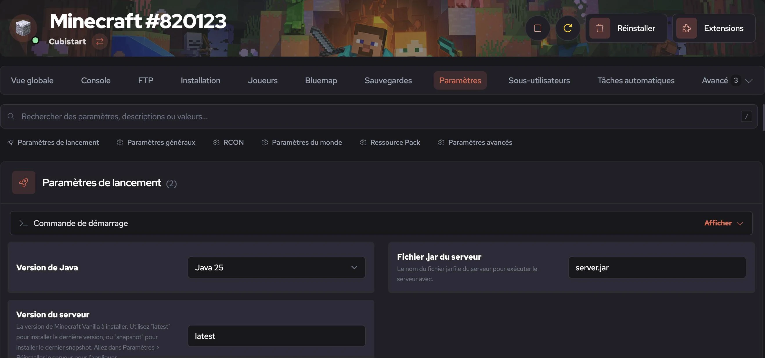 Server settings
